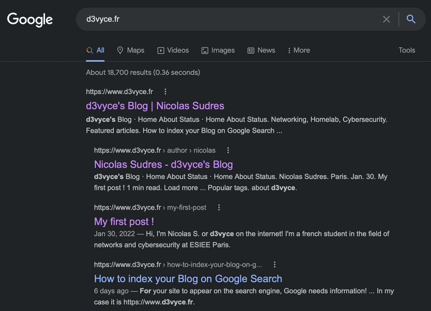 Google result for blog