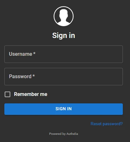 Authelia login page