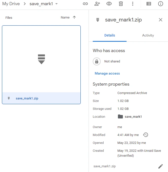 Save zip in Google Drive