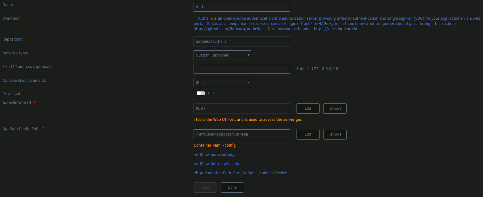 Unraid docker setup