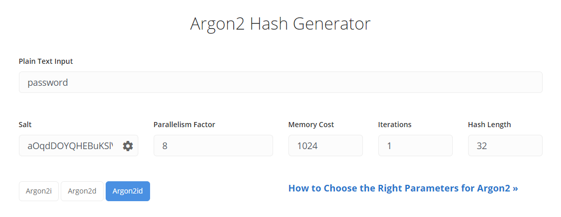 Argon2 hash generator
