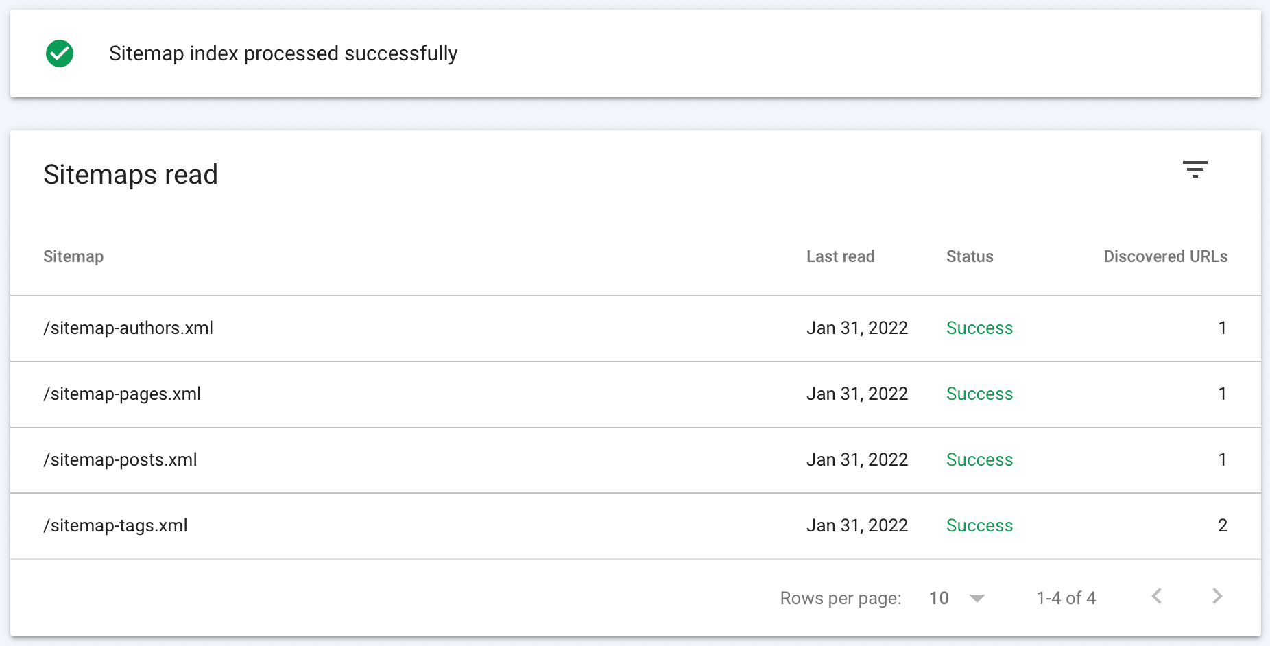 Sitemaps list