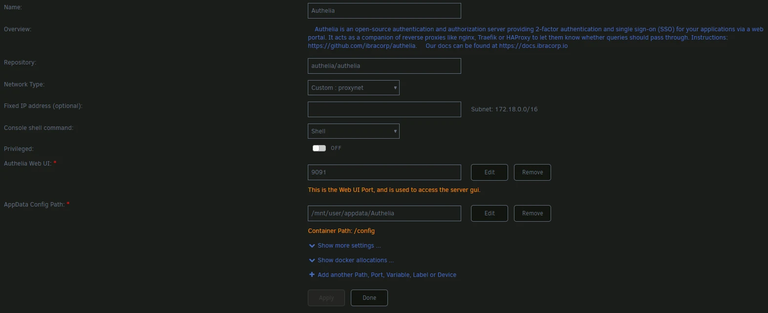 Unraid docker setup